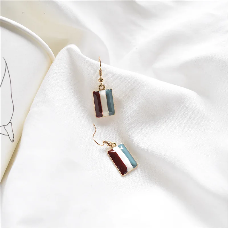 Fashion Best Quality Concise Geometric Square Bar Dripping Oil Painting Three Color Drop Earrings For Women Jewelry Accessories | Украшения