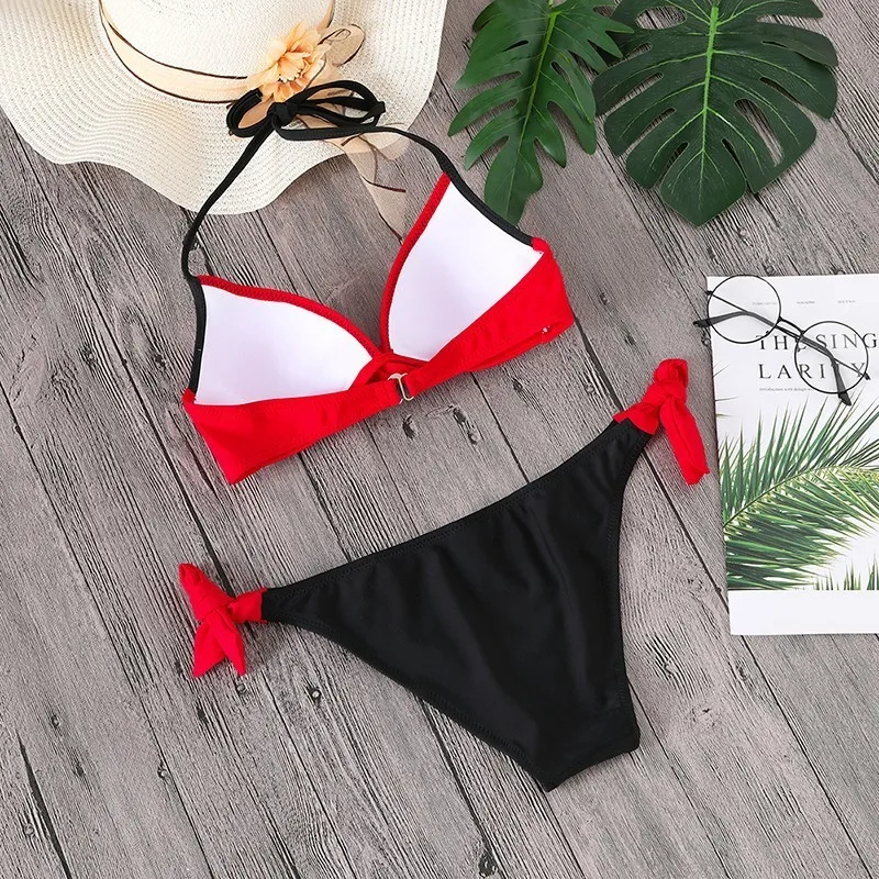 Lefeel Push Up Swimwear Sexy Set Bikinis Bandage Bikini Halter Top Swimsuits 2019 New Women Retro Bathing Suits Biquini |