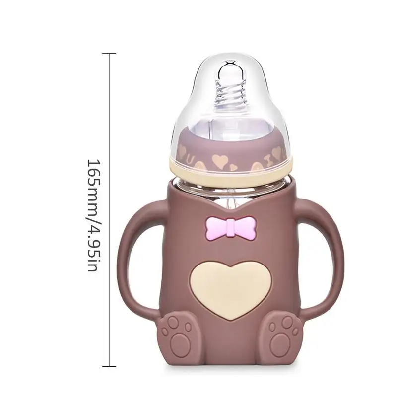 

240ml Baby Silicone Milk Feeding Bottle Mamadeira Vidro BPA Free Safe Infant Juice Water Feeding Bottle cup Glass Nursing Feeder