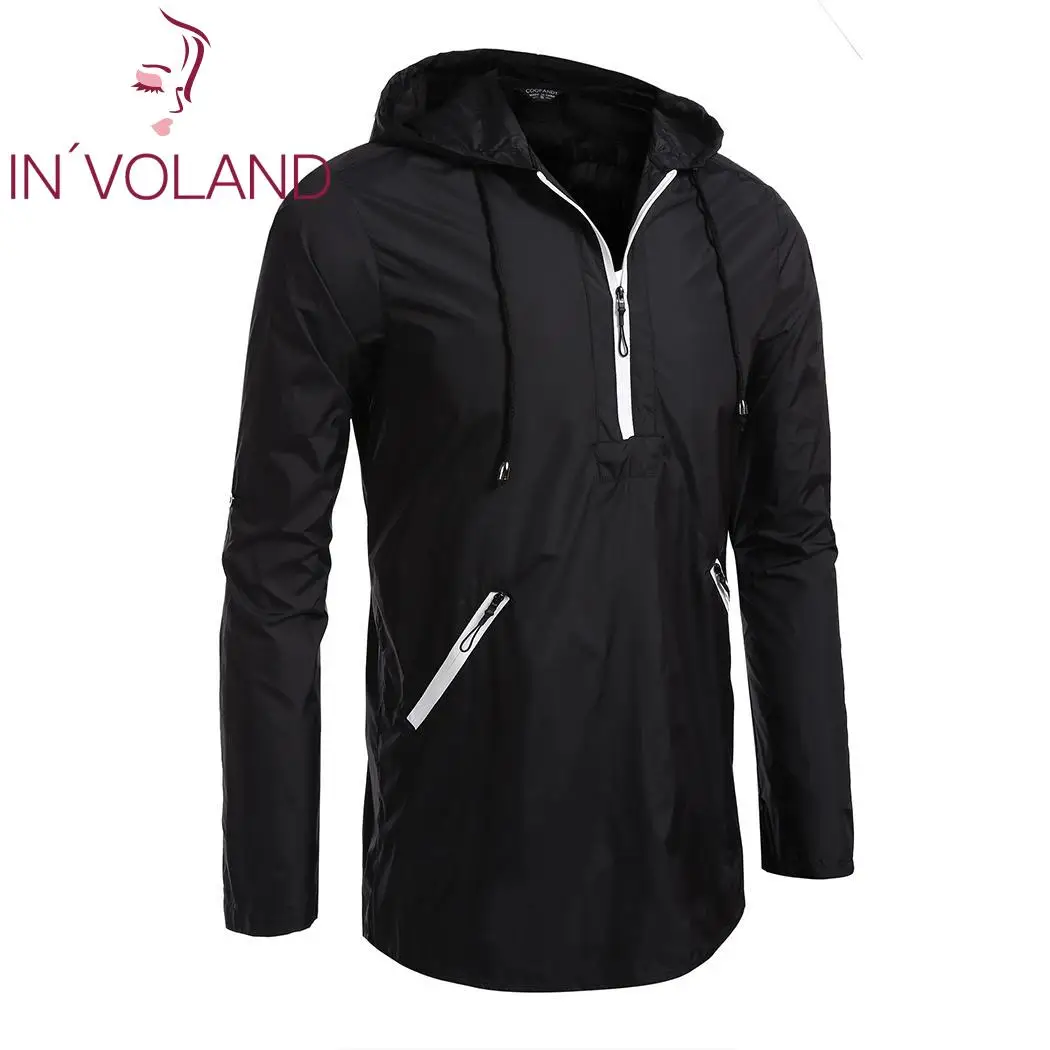 Для мужчин легкий шнурок с капюшоном Половина Zip повседневное спортивный пуловер