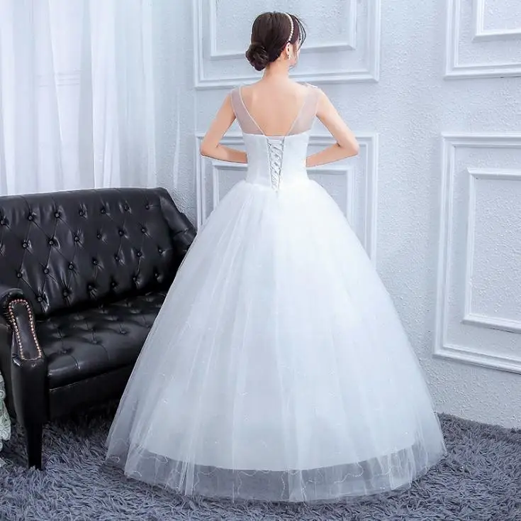 LASONCE Lace Flowers Appliques Ball Gown Wedding Dresses Illusion Crystal O Neck Sequined Backless Bridal Dress | Свадьбы и