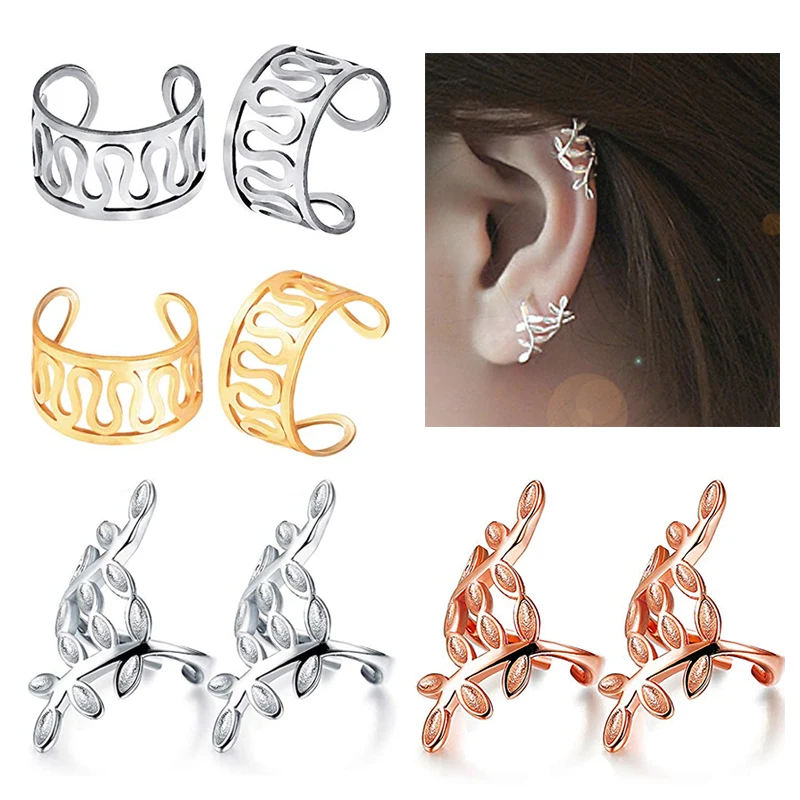 Женские серьги-Клипсы из нержавеющей стали в форме листьев 6 видов