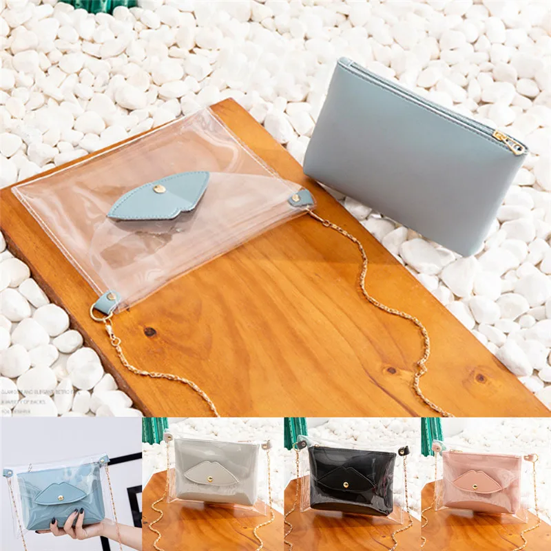 Женские пляжные сумки Pursebag ПВХ Ясный Прозрачный Сумочка с короткими ручками