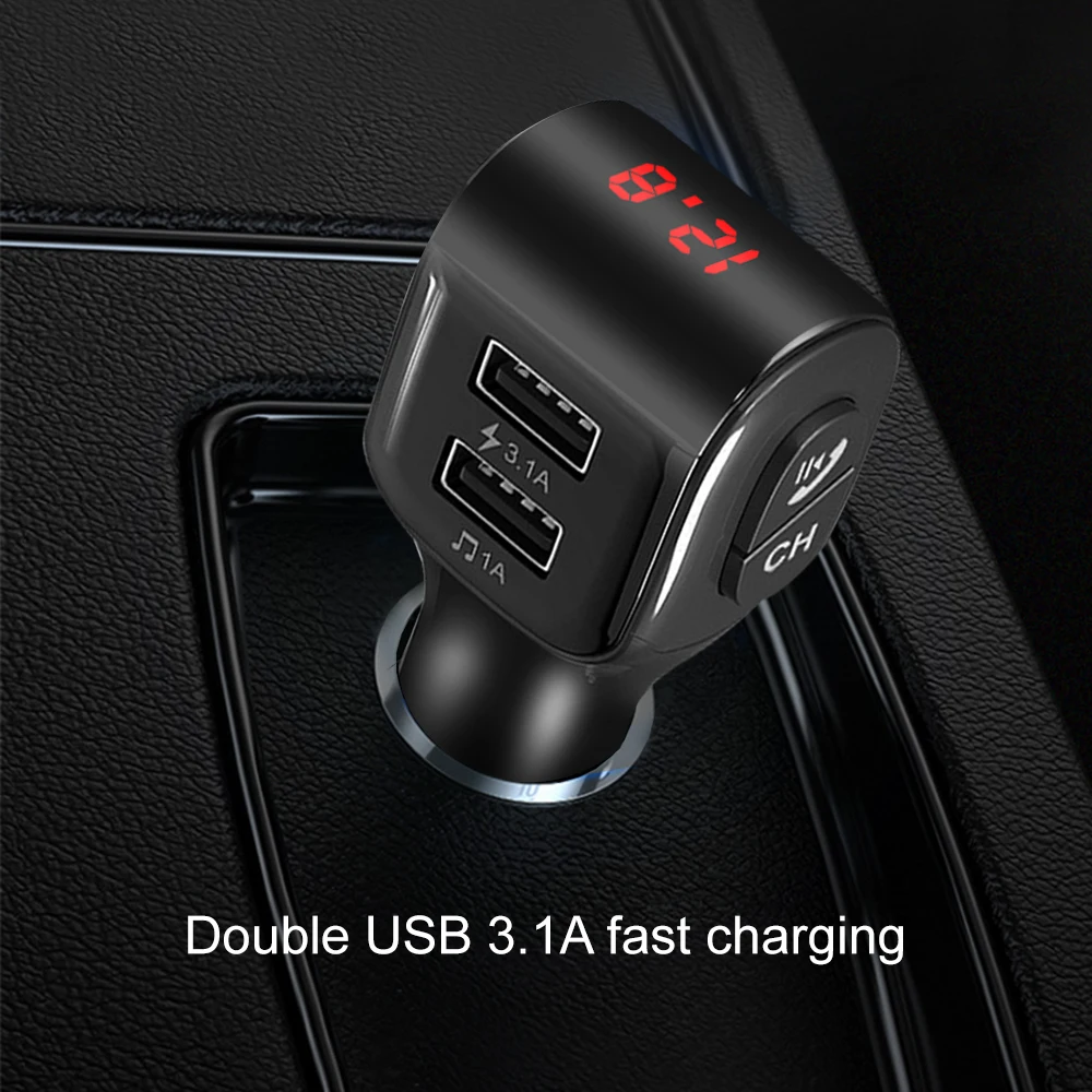 3.1A Быстрая зарядка двойной USB Bluetooth 5 0 Handsfree car kit FM передатчик AUX музыкальный плеер