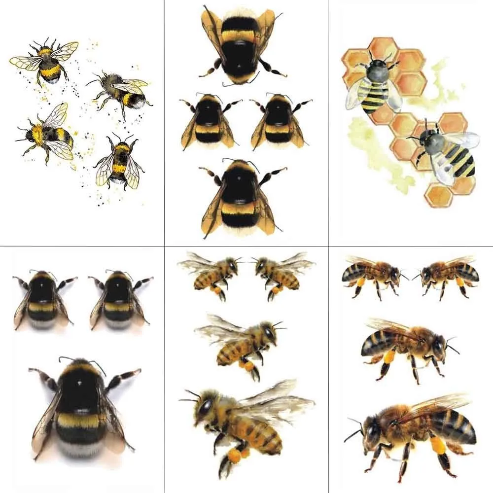 Временная наклейка для татуировки HXMAN Bee акварельные женщин модный боди арт