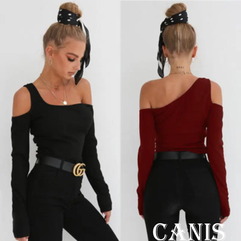 New Women Fashion Casual Tops Long Sleeve One Shoulder Autumn Bodycon Slim T Shirt | Женская одежда