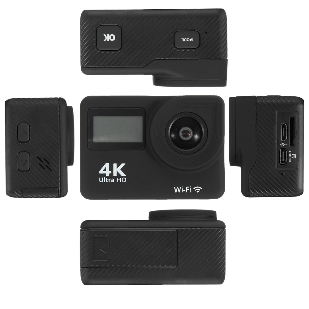 Экшн камера с сенсорным экраном 4K Wi Fi двойной экран Ultra HD 30 м водонепроницаемая