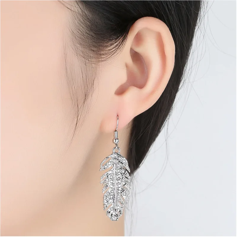 Favourite Gold Silver Leaf Crystal Earrings Drop Long Earings For Women Statement Ear Jewelry Best wholesale | Украшения и
