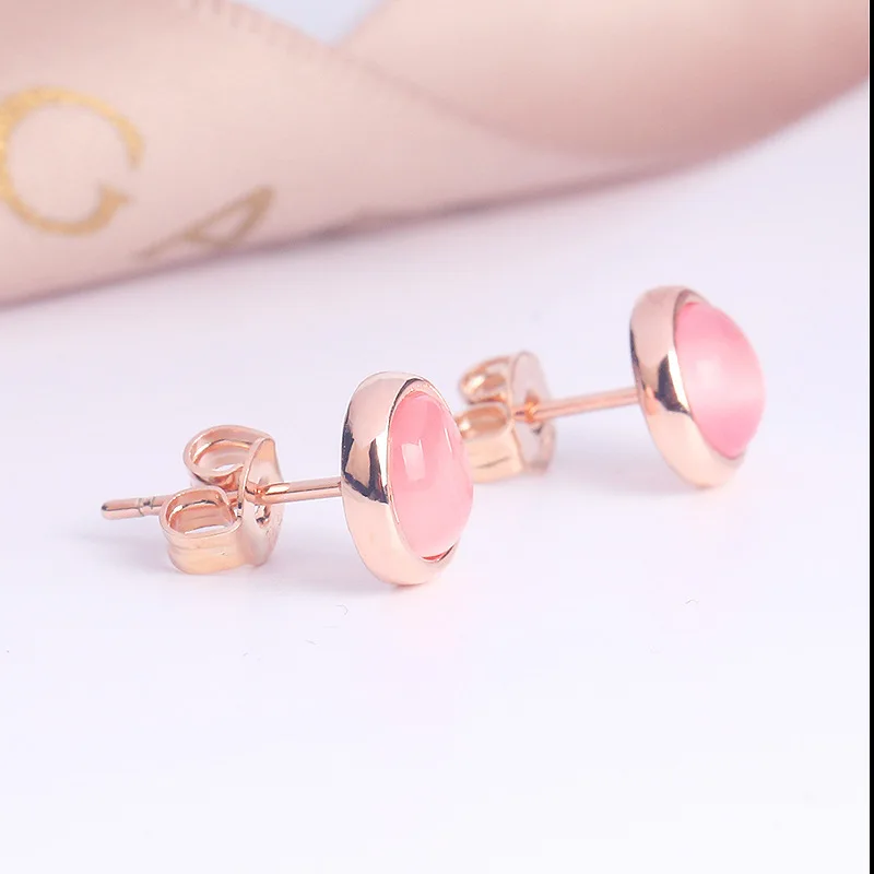 Round Rose Gold Earrings for Women Pink Stone Earings Fashion Jewelry Oorbellen Pendientes Brincos Orecchini | Украшения и