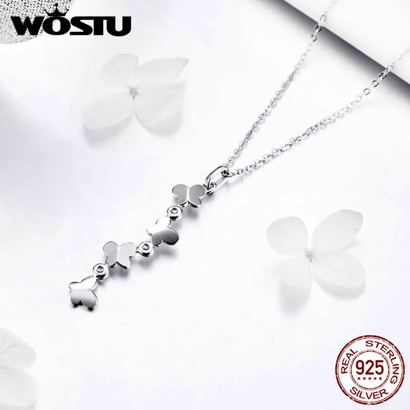 WOSTU Новое поступление 925 пробы Серебряное колье Бесконечность четыре бабочки CZ