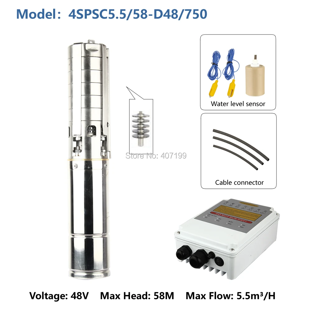 

48v stainless steel dc solar powered bomba submersible irrigation water pump price with MPPT controller 4SPSC5.5/58-D48/750