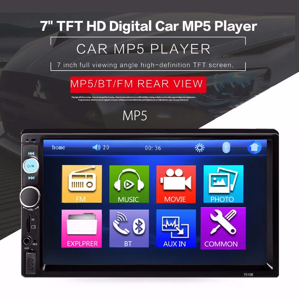 7010B 2 Din 7 дюймов сенсорный экран автомобиля в тире MP5 видео плеер Bluetooth 0 авто FM