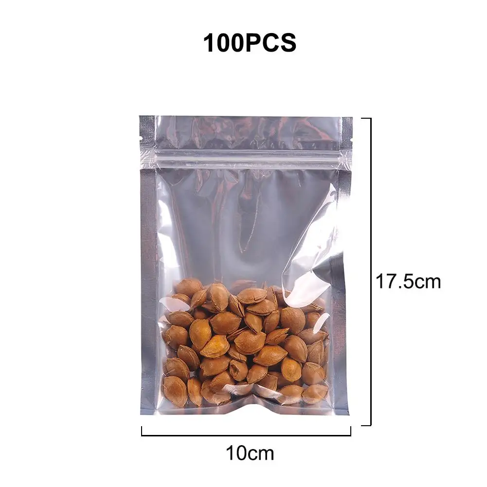 

100PCS Aluminum Plated Translucent Self Sealing Food Packaging Plastic Bag Aluminum Foil Zipper Bag Food Storage Bag