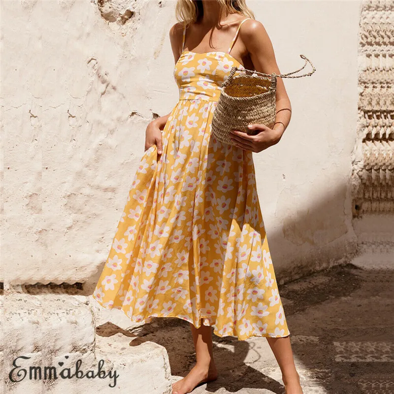 Для женщин летние Boho повседневное длиной макси Вечеринка пляжное платье сарафан