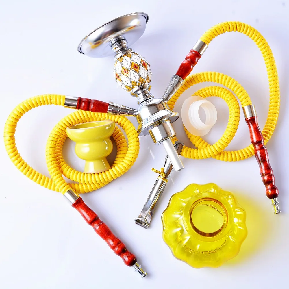 High Quality Glass Hookah Set With Double Hoses Ceramic Bowl Charcoal Tongs Sheesha Narguile Chicha Small Portable Shisha |