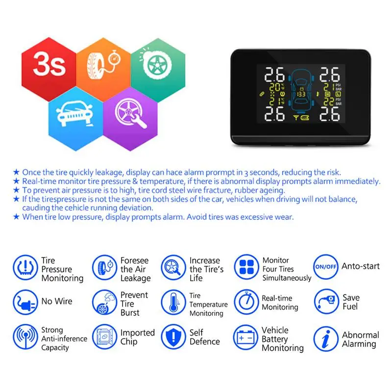 Беспроводная система контроля давления в шинах CAREUD DC8V DC16V Universal Car TPMS + 4 внешних