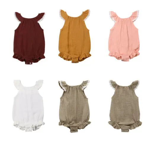 2019 летняя одежда для маленьких девочек однотонный хлопковый Мягкий комбинезон с