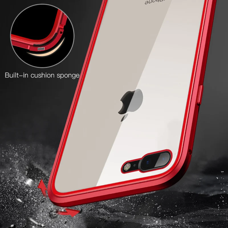 Двухсторонний стеклянный чехол для iPhone 7 8 Plus 360 магнитный адсорбционный