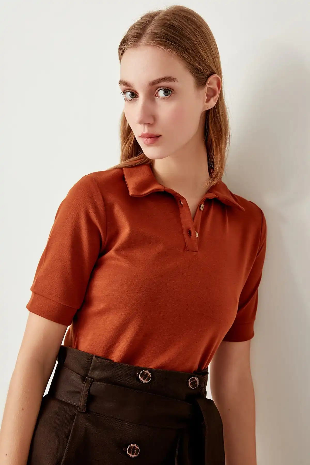 Трикотажные футболки поло Trendyol Cinnamon TCLSS19OS0006|Футболки| |