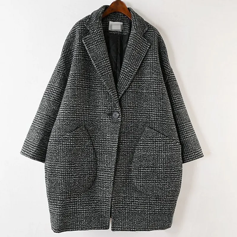 CHICEVER Plaid Coats Female Jackets Lapel Long Sleeve Single Button Loose Oversize Thick Coat Autumn Winter Fashion Clothing New | Женская