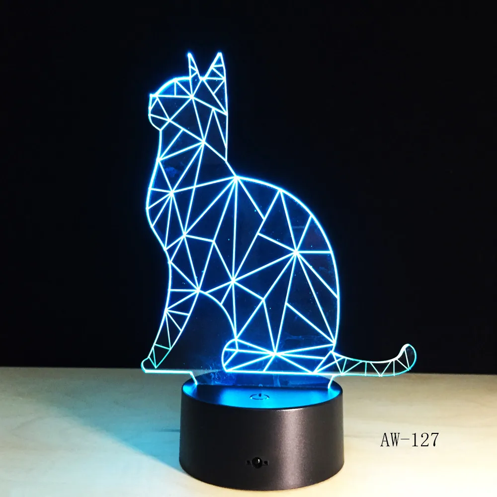 3D Benumbed Cat 7 цветов меняющийся светодиодный ночник Иллюзия настольная лампа