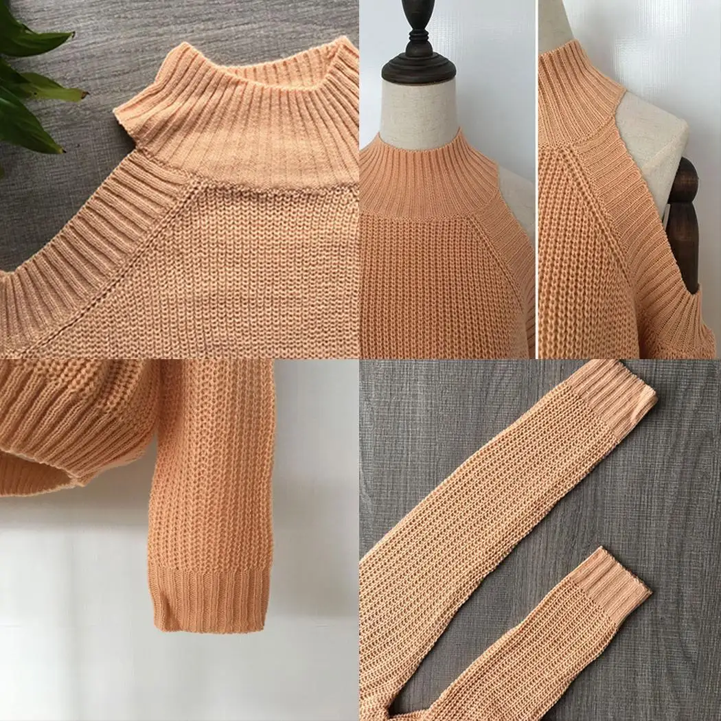 Women Fashion Sweater Long Sleeve Off Shoulder Turtleneck Solid Relaxed Knitted Pullover Casual Top Thick | Женская одежда