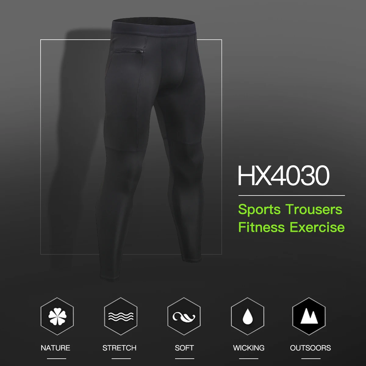 Men Compression Breathable Running Pants Workout Base Layer Tights Leggings Fitness Gym Trousers with Zipper Pocket Custom Logo | Спорт и
