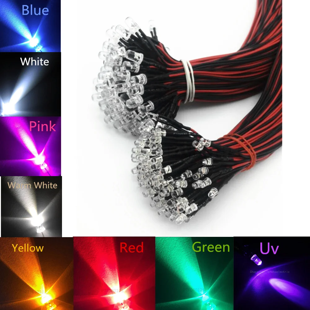 100pcs lot 20cm Pre Wired 3mm 5mm LED Light Lamp Bulb Prewired Emitting Diodes For DIY Home Decoration DC12V | Лампы и освещение