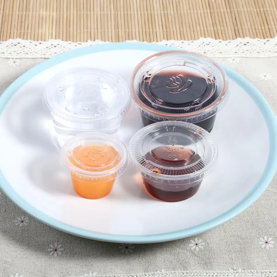 4 размера 50 шт Одноразовая чашка пластиковая прозрачная для соуса Chutney с крышкой