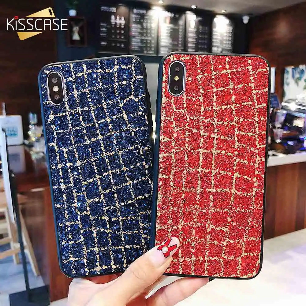 Роскошный блестящий чехол KISSCASE для iPhone 7 8 6 6s plus 5 5S SE сетчатый X XS MAX XR задняя крышка