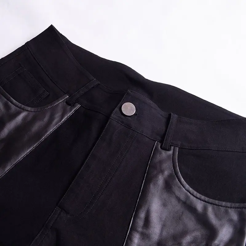 Брюки Карго Для женщин панк рок из искусственной кожи Лоскутная черная уличная