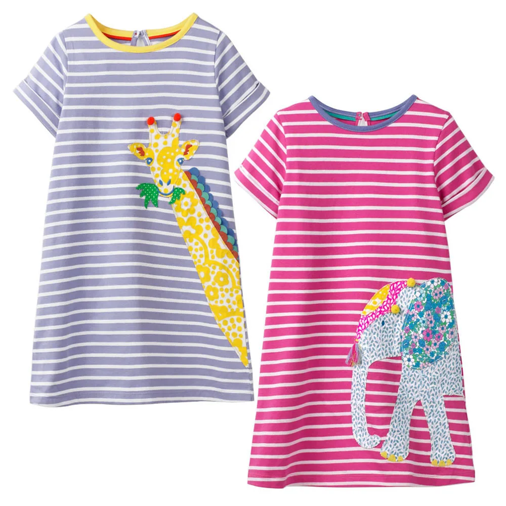 2 PACK Girl Dresses Giraffe Appliques Striped Summer Princess Dress Brand Baby Girls Clothes Sleeveless Tunic | Детская одежда и