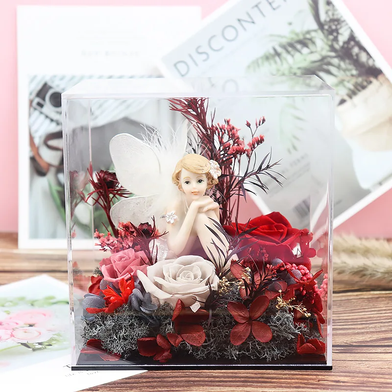 Christmas Deer Fairy Acrylic Preserved Flower Box Rose Flowers Valentine's Day Creative Gift for Girlfriend Party Gifts | Дом и сад