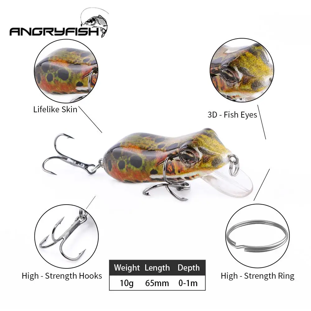 Angryfish 65 мм 10 г Crankbait приманка для рыбалки Воблер приманки Ray Frog черная рыба кальмар