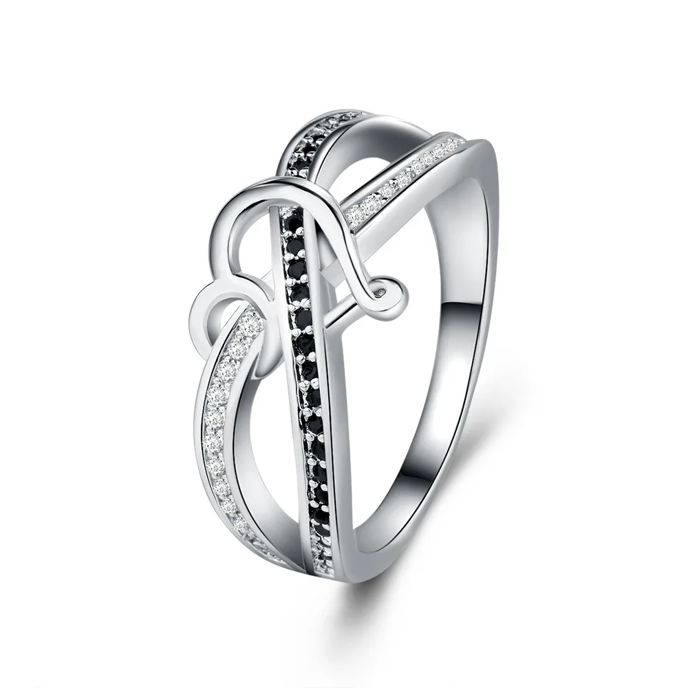 Обручальное кольцо с белым золотом и черным Цирконом для женщин обручальное микро инкрустацией в форме