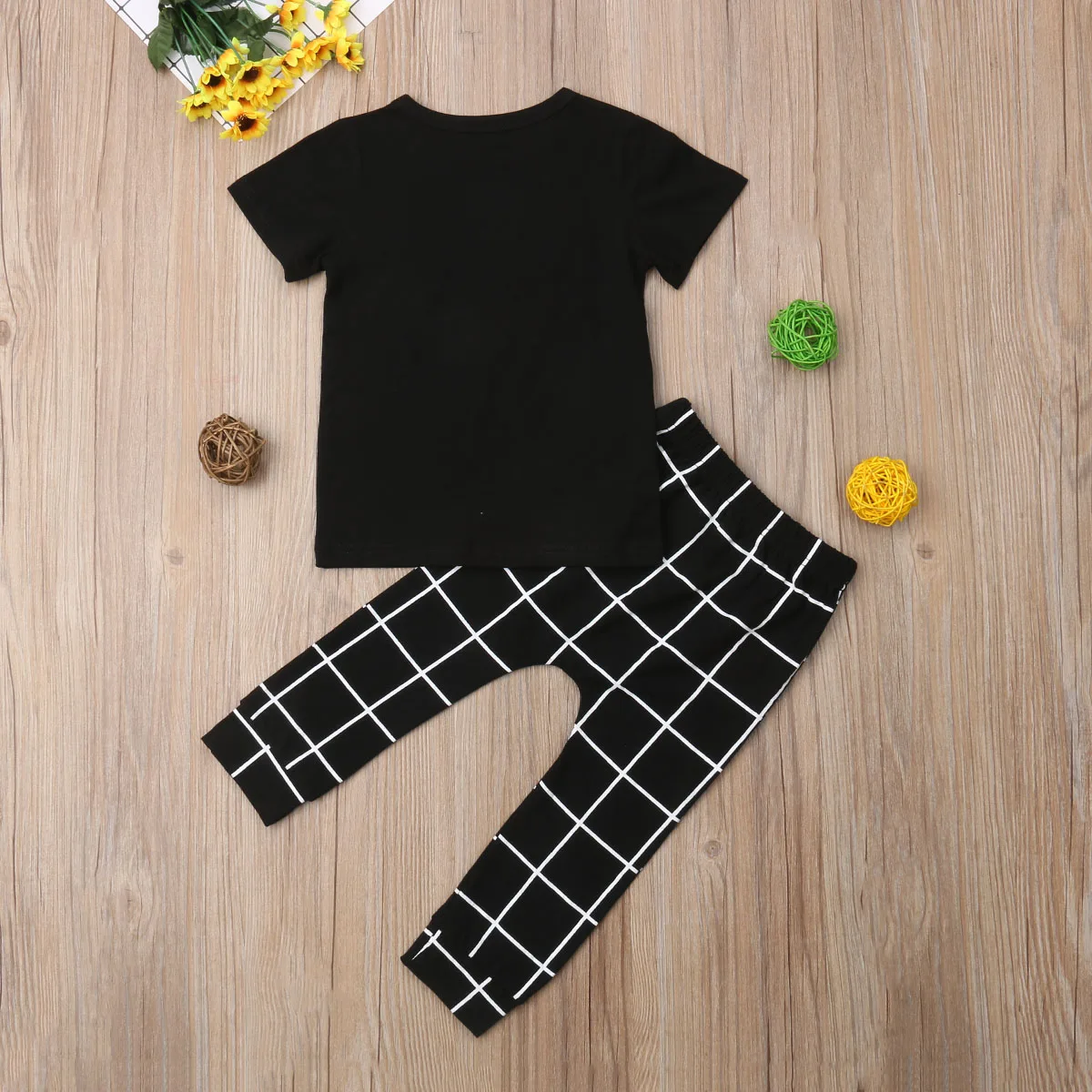 1-6Y Toddler Kids Baby Boy Girl Short Sleeve Boss Print Cotton T-shirt Tops Plaid Long Pant 2PCS Outfits Summer Clothes Set | Детская