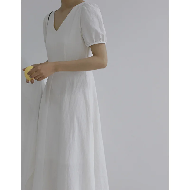 2019 корейское винтажное платье с v образным вырезом пышным рукавом высокой талией