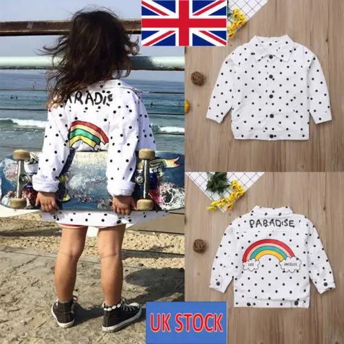 2018 Stylish Rainbow Fall Coat Girl Dot Jacket Toddler Children Baby Kids Long Sleeve Casual Fashion Outwear 2-7T | Детская одежда и
