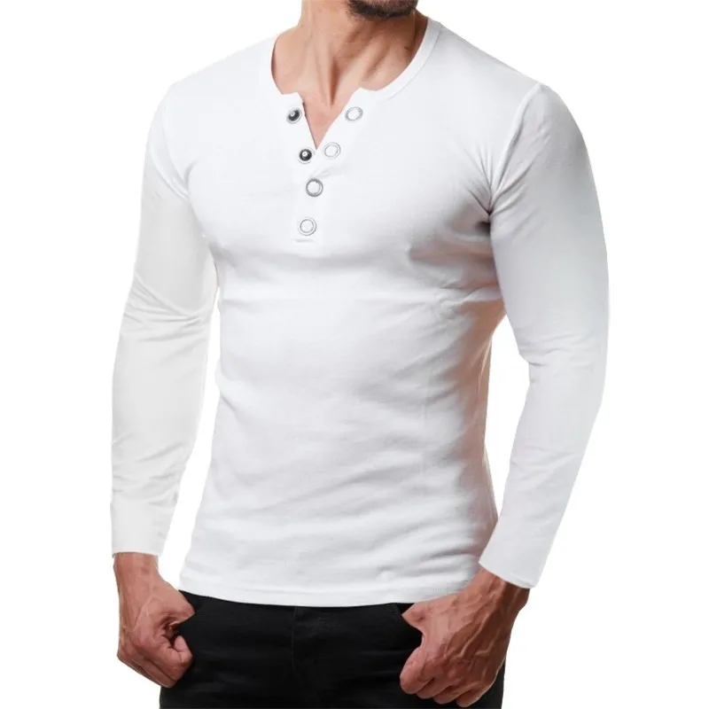 Новинка 2019 Мужская футболка на пуговицах с длинным рукавом мужская повседневная