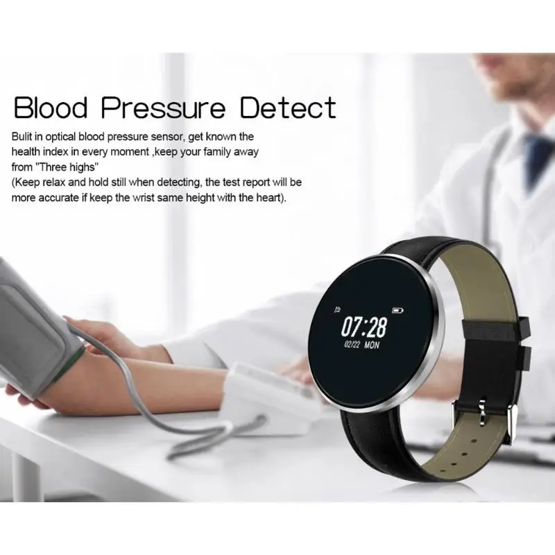 Bluetooth4.0 OLED Сенсорный экран кожаный ремень Android IOS Smart Watch калорий мониторинга