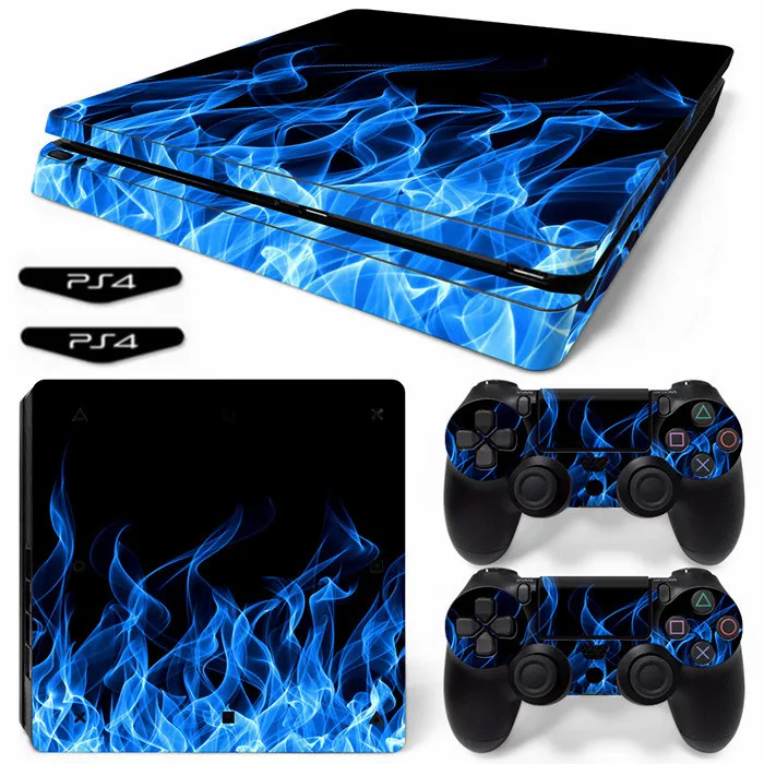 Тонкая виниловая наклейка Blue Fire для Ps4 консоли PS4 Slim и 2 контроллеров|Наклейки| |