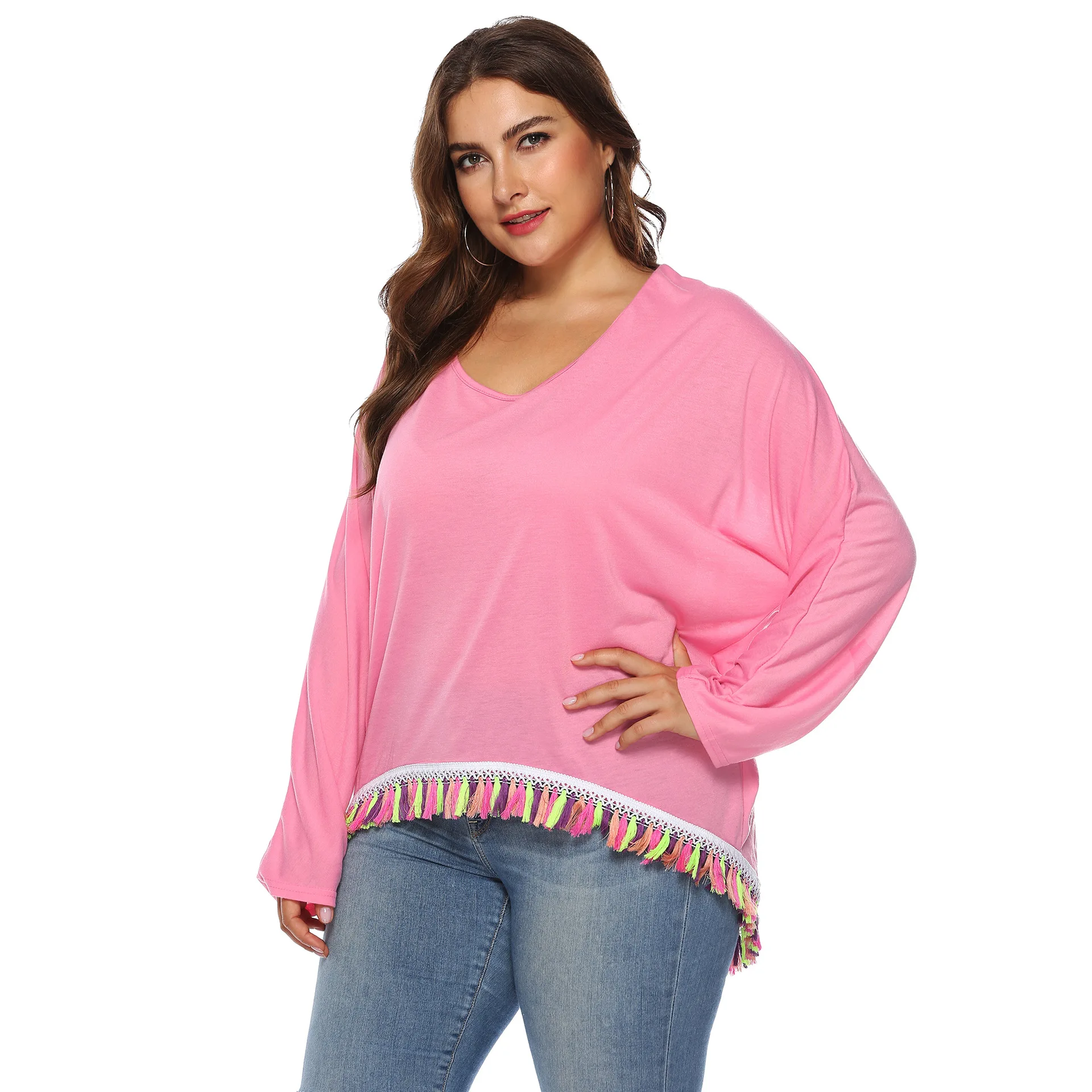 Женская Асимметричная футболка с рукавами летучая мышь NORA летняя кисточками