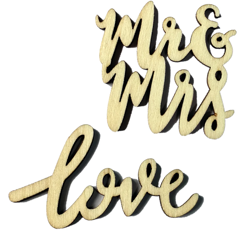 15 шт. Mr & Mrs/Love Script деревянный чип знак деревенское слово свадебные принадлежности