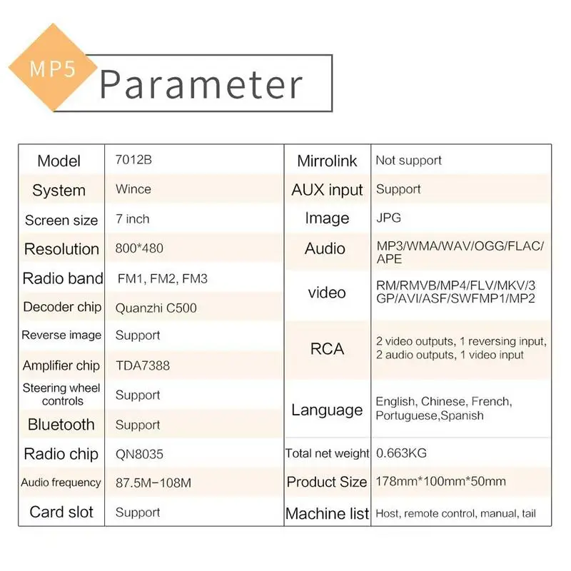 7 дюймов Bluetooth автомобильное радио HD мультимедийный плеер автомобиля MP4 MP5