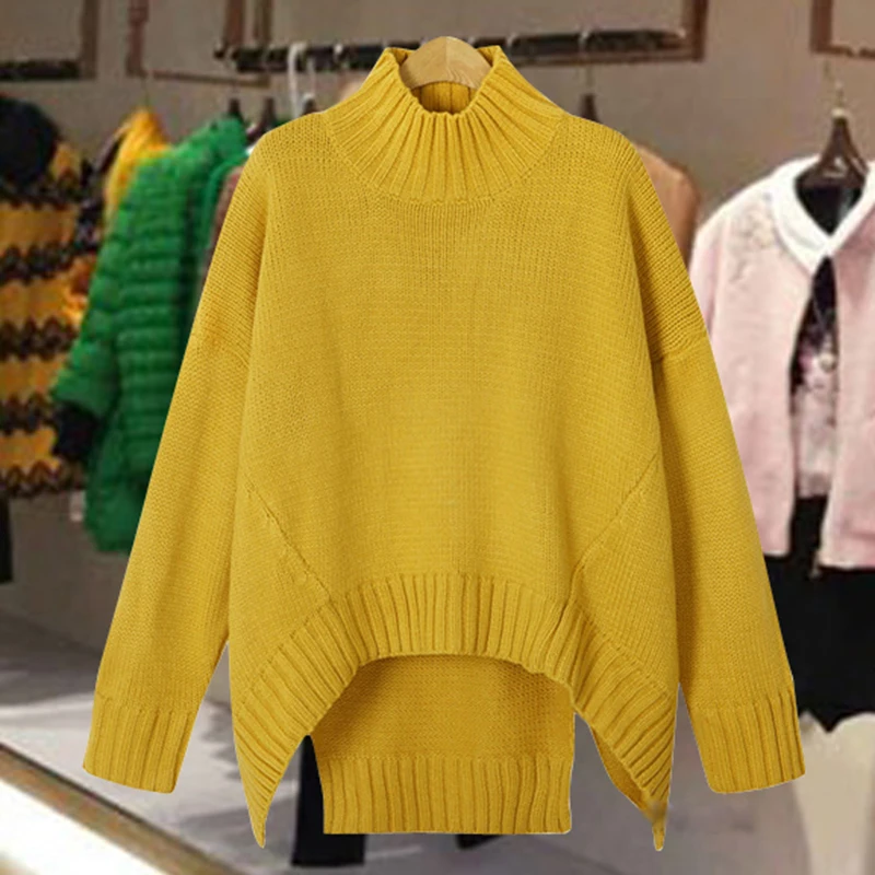 CHICEVER 2019 Spring Women's Sweater Tops Female Half Turtleneck Long Sleeve Loose Asymmetric Hem Sweaters Fashion Sweet Clothes | Женская