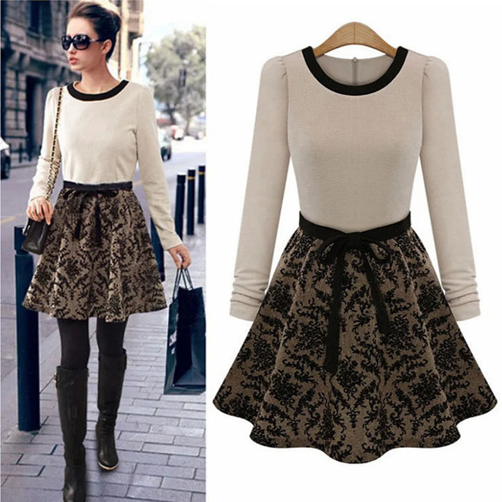 Женское платье на шнуровке VESTLINDA стильное разноцветное трапециевидной формы с