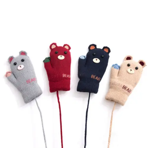 New Arrival Winter Baby Boys Girls Knitted Gloves Warm Rope Full Finger Cartoon kid Mittens for Children Toddler Kids | Детская одежда