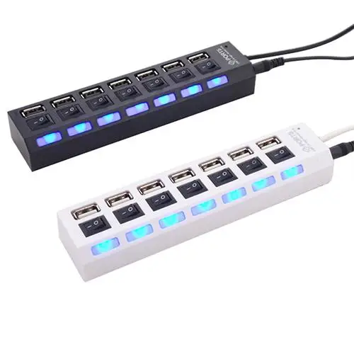 7 портов USB Hub LED высокоскоростной адаптер с питанием включением/выключением для