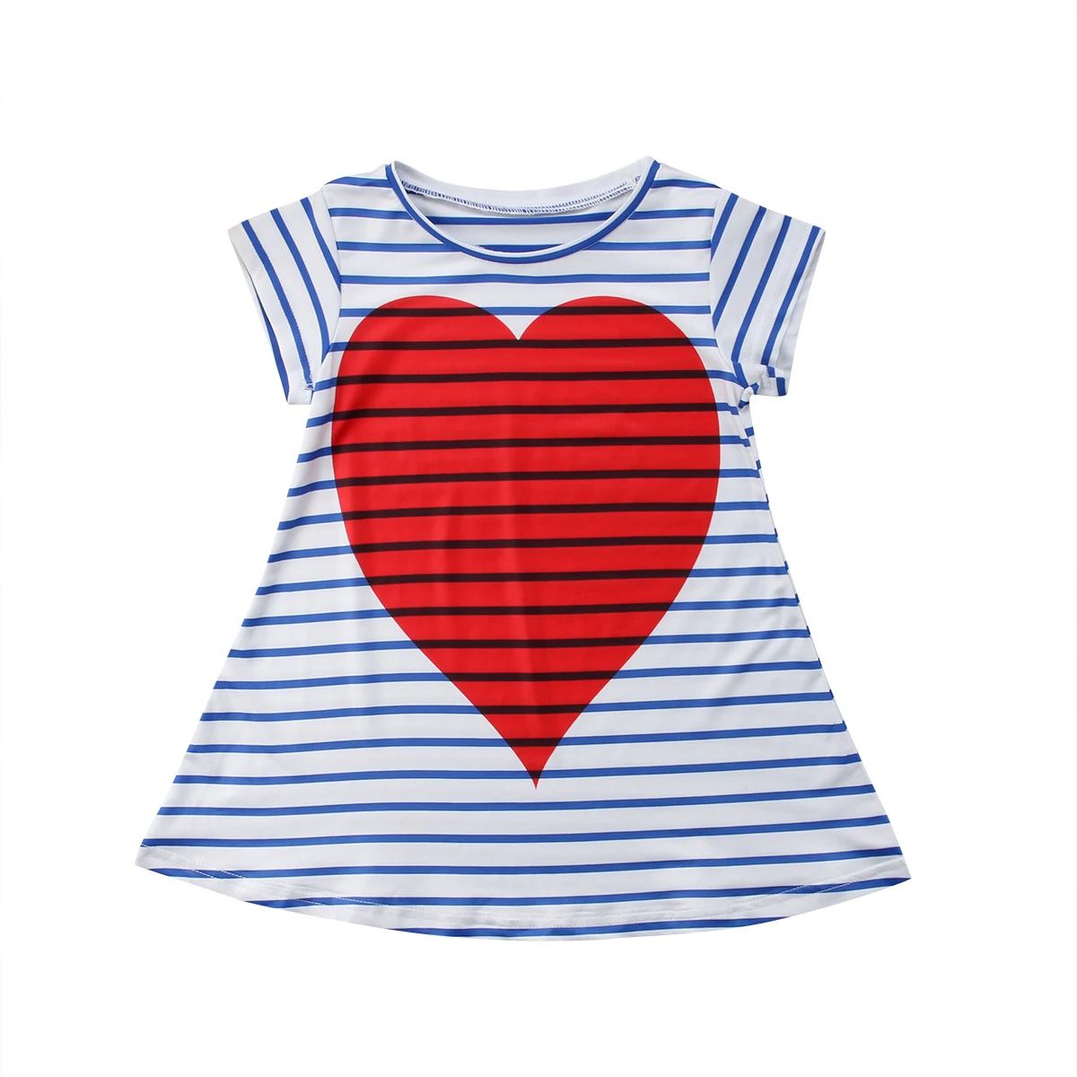 Toddler Kids Baby Girls Short Sleeve Summer Princess Stripe Cartoon Heart Long Dress Party Casual Clothes | Детская одежда и обувь