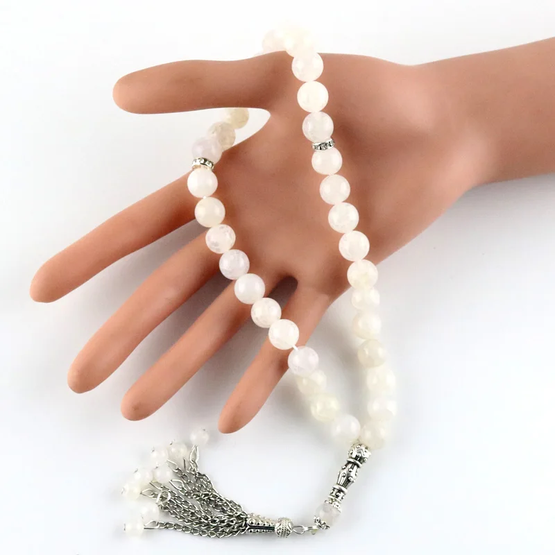 

White Agate Beads 33 Islamic Rosary Muslim Creative Jewelry Tasbih Allah Beaded Bracelet Ramadan Special Gift Free Shipping